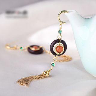 Retro Gemstone Alloy Fringed Earring 1 Pair - Brown & Orange & Gold - One Size