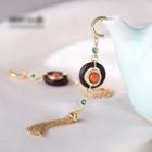 Retro Gemstone Alloy Fringed Earring 1 Pair - Brown & Orange & Gold - One Size