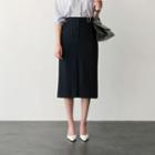 Buckled-detail Slit-front Midi Skirt