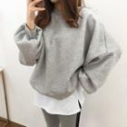 Puff-sleeve Plain Sweatshirt Gray - One Size