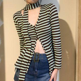 Long Sleeve Striped Buttoned Top