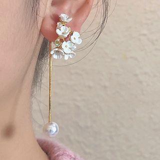 Flower Alloy Dangle Earring 1 Pair - 2621a - White - One Size