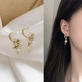 Alloy Cross Faux Pearl Dangle Earring 1 Pair - Gold - One Size