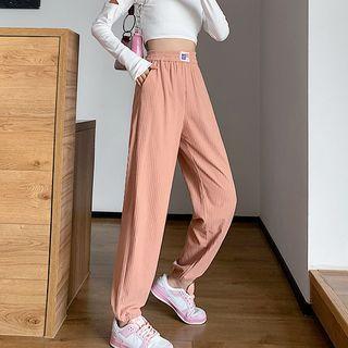 Plain Fleece-lined Oversize Gathered Cuff Pants
