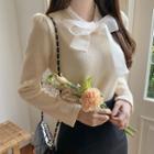 Tulle Tie-neck Wool Blend Knit Top
