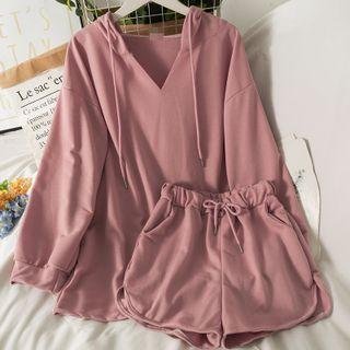 Set: Loose-fit Hooded Sweatshirt + Drawcord Shorts
