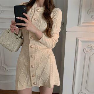 Button Mini A-line Sweater Dress