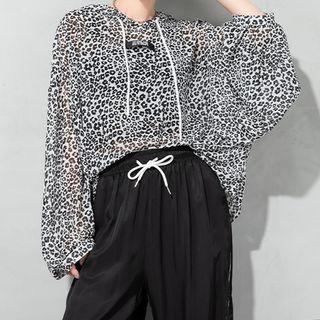 Long-sleeve Leopard T-shirt Leopard Print - Black & White - One Size