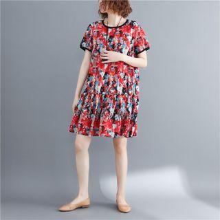 Short-sleeve Dog Print Chiffon A-line Dress