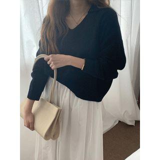 Collar-detail Sheer Knit Top