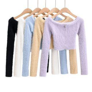 Fluffy Zipped Knit Top