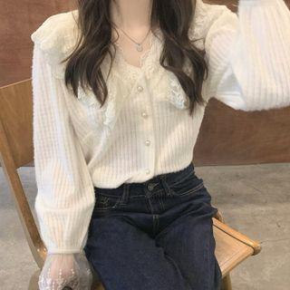Flared-cuff Ruffled Lace Trim Blouse