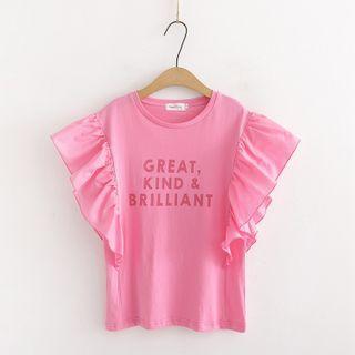 Lettering Ruffled Short-sleeve T-shirt