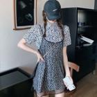 Short-sleeve Leopard Print Shirt / Mesh Overall Dress