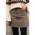 Zip-front Wool Blend A-line Miniskirt