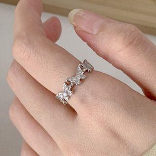 Butterfly Rhinestone Stainless Steel Open Ring
