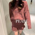 Set: Loose-fit Sweater + Ruffled Mini Skirt As Figure - One Size