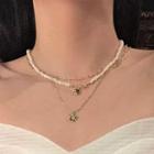 Layered Faux Pearl Heart Necklace Gold - One Size