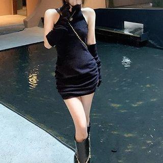 Long-sleeve Cold Shoulder Turtleneck Mini Dress