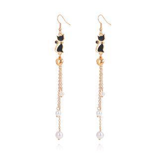 Cat Faux Pearl Alloy Dangle Earring 1 Pair - Gold - One Size