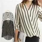 Wrap-front Stripe Blouse Black - One Size