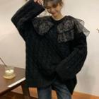 Long-sleeve Mesh Panel Cable Knit Sweater