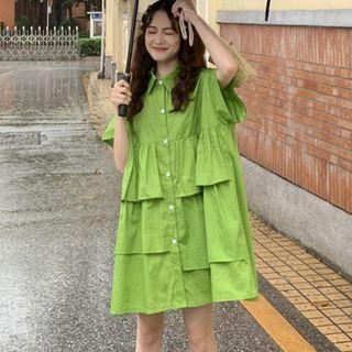 Short-sleeve Mini Layered Shirtdress