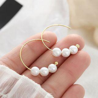 Faux Pearl Open Hoop Earring E041 - 1 Pair - As Shown In Figure - One Size