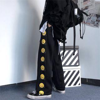 Smiley Face Print Straight-fit Pants