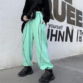 Piping Trim Gather-hem Sweatpants