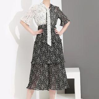 Short-sleeve Floral Midi Layered Dress