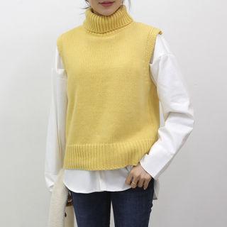 Turtle-neck Sleeveless Wool Blend Sweater