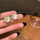 Cat Eye Stone Ear Stud 1 Pair - White Cat Eye - Gold - One Size