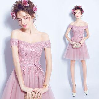 Off-shoulder Lace Mini Prom Dress