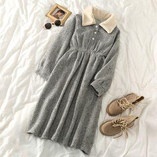 Long-sleeve Woolen Dress As Figure - One Size
