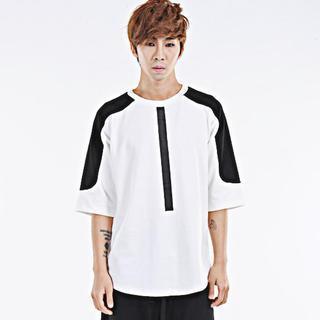 Elbow-sleeve Color-block T-shirt