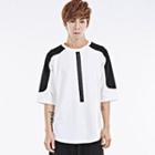 Elbow-sleeve Color-block T-shirt