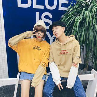 Mock-two-piece Couple Matching Hooded Pullover