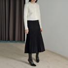 Furry Rib-knit Long Flare Skirt Black - One Size