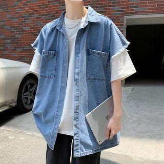 Short-sleeve Double Pocket Denim Shirt