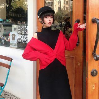 Turtleneck Sleeveless Knit Dress / V-neck Sweater