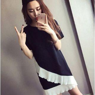 Short-sleeve Frill-trim Shift Dress