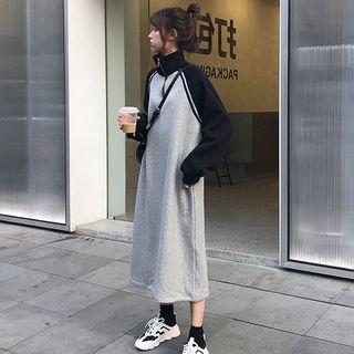 Raglan-sleeve Zip Placket Midi Pullover Dress