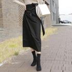 Wrap-front Cotton Long Skirt Black - One Size