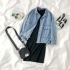 Button Denim Jacket / Short-sleeve Midi Shift T-shirt Dress