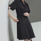 Notch Lapel Short-sleeve Mini A-line Wrap Dress