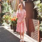 Square-neck Shirred Dress With Sash