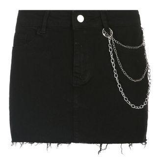Chained Distressed Denim Mini Skirt