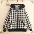 Checked Pattern Hooded Zip Jacket