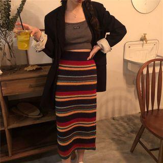 Striped Midi Straight-fit Midi Knit Skirt